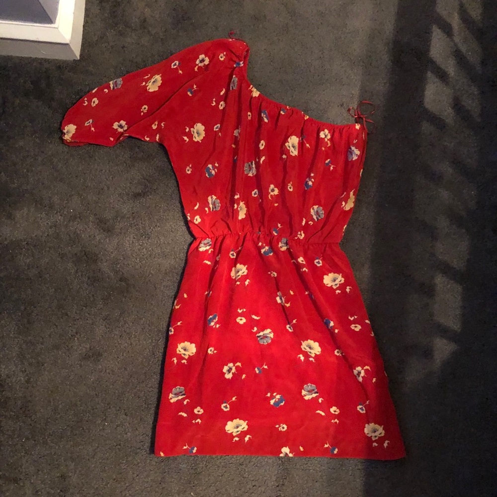 Rebecca Taylor Silk Red Poppy One Shoulder Dress 2 - Picture 5 of 10